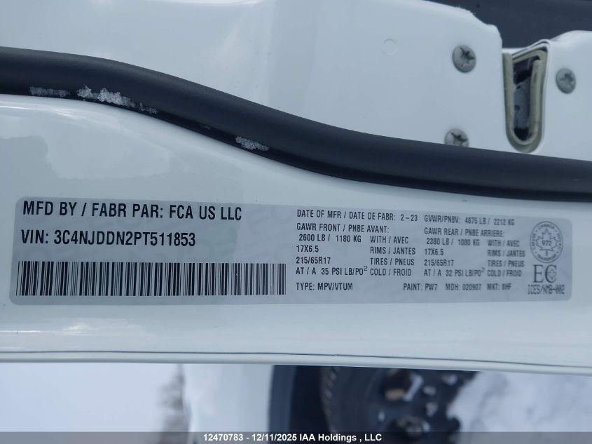 2023 Jeep Compass VIN: 3C4NJDDN2PT511853 Lot: 12470783