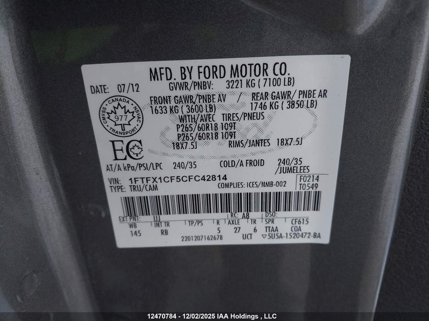 1FTFX1CF5CFC42814 2012 FORD F-150 photo no. 9