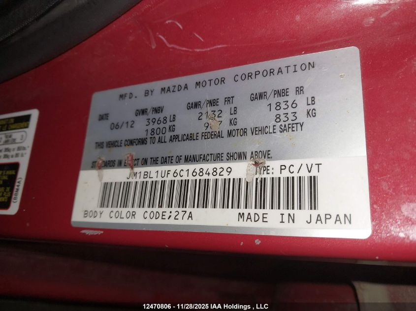 2012 Mazda Mazda3 VIN: JM1BL1UF6C1684829 Lot: 12470806