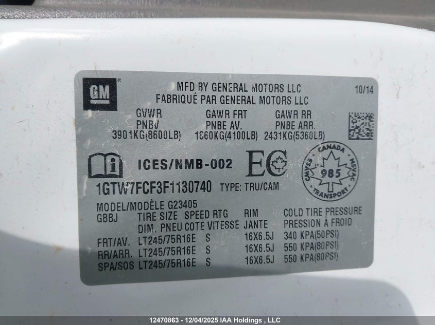 1GTW7FCF3F1130740 2015 GMC SAVANA photo no. 9