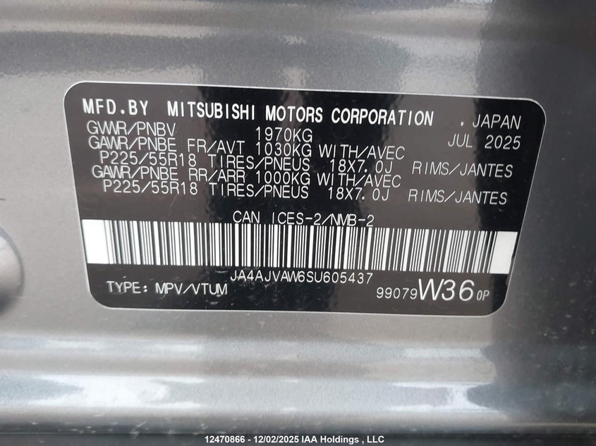 JA4AJVAW6SU605437 2025 MITSUBISHI RVR photo no. 9