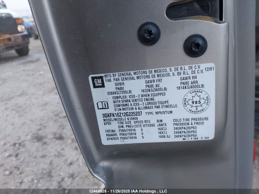 2002 GMC Yukon Xl 1500 Sle/Slt VIN: 3GKFK16Z12G225207 Lot: 12468525X