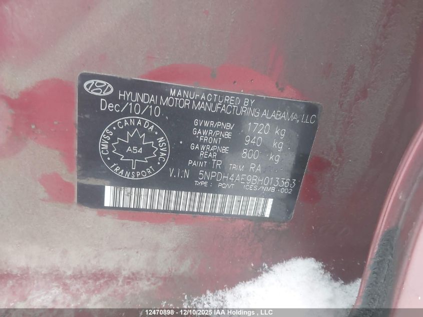 2011 Hyundai Elantra Gls/Limited VIN: 5NPDH4AE9BH013363 Lot: 12470898