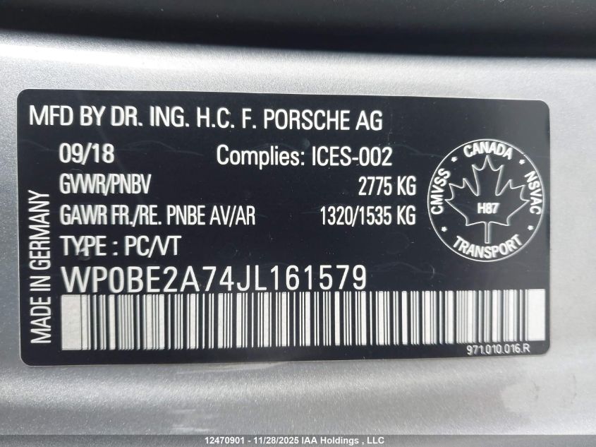 2018 Porsche Panamera E-Hybrid 4 Executive VIN: WP0BE2A74JL161579 Lot: 12470901