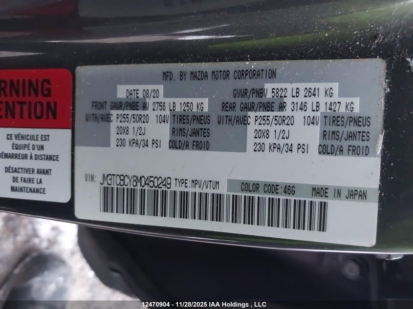 JM3TCBCY8M0450249 2021 MAZDA CX-9 photo no. 9