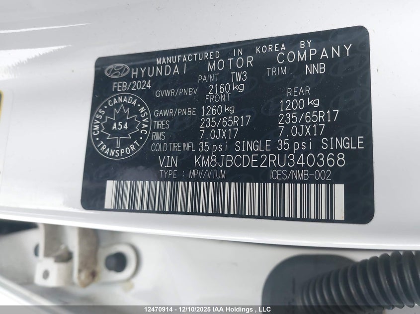 KM8JBCDE2RU340368 2024 HYUNDAI TUCSON photo no. 9