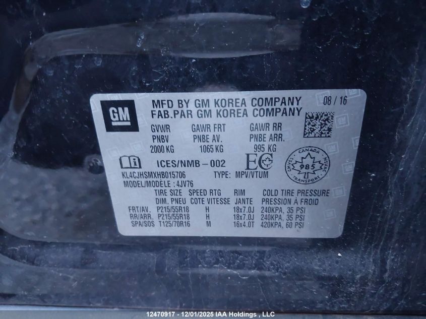 2017 Buick Encore VIN: KL4CJHSMXHB015706 Lot: 12470917