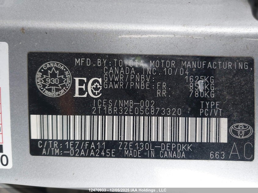 2T1BR32E05C873320 2005 TOYOTA COROLLA photo no. 9