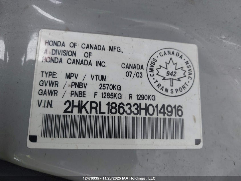2HKRL18633H014916 2003 HONDA ODYSSEY photo no. 9