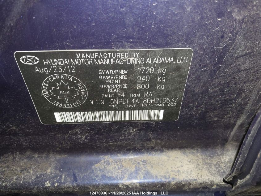 2013 Hyundai Elantra VIN: 5NPDH4AE8DH216537 Lot: 12470936