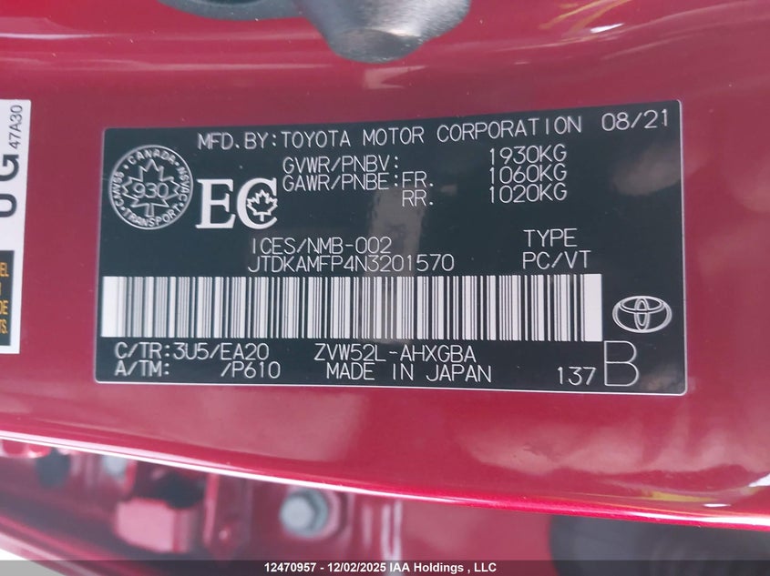 JTDKAMFP4N3201570 2022 TOYOTA PRIUS photo no. 19