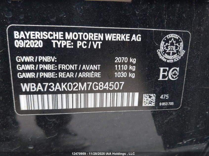 2021 BMW 228I Gran Coupe xDrive VIN: WBA73AK02M7G84507 Lot: 12470959