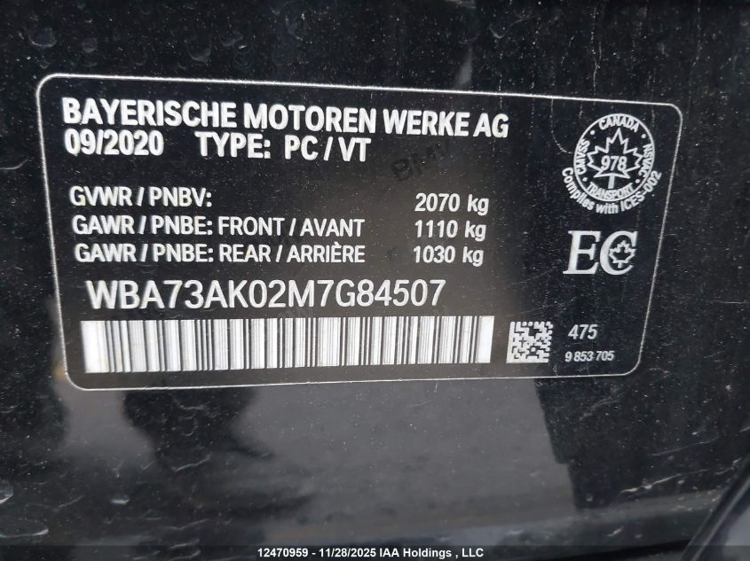 2021 BMW 228I Gran Coupe xDrive VIN: WBA73AK02M7G84507 Lot: 12470959