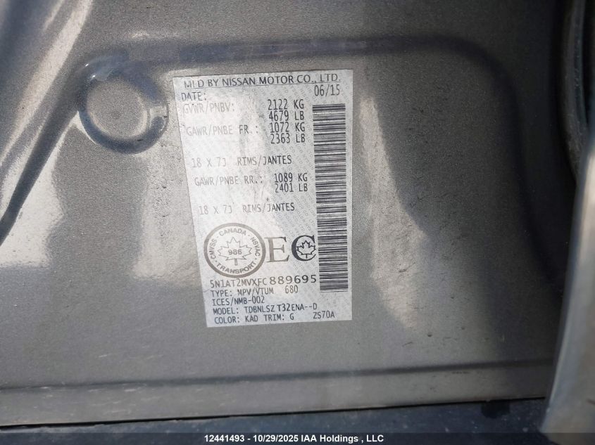 2015 Nissan Rogue S/Sl/Sv VIN: 5N1AT2MVXFC889695 Lot: 12441493X