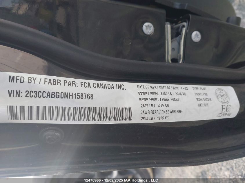 2022 Chrysler 300 S VIN: 2C3CCABG0NH158768 Lot: 12470966