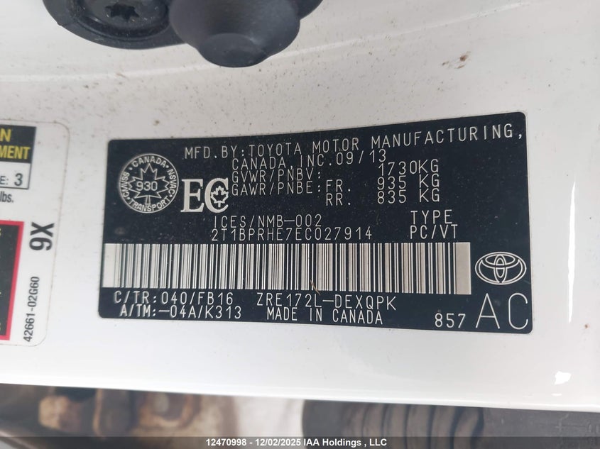 2T1BPRHE7EC027914 2014 TOYOTA COROLLA photo no. 9