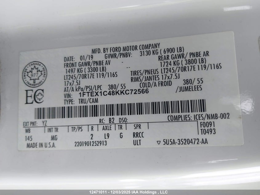 1FTEX1C48KKC72566 2019 FORD F-150 photo no. 19