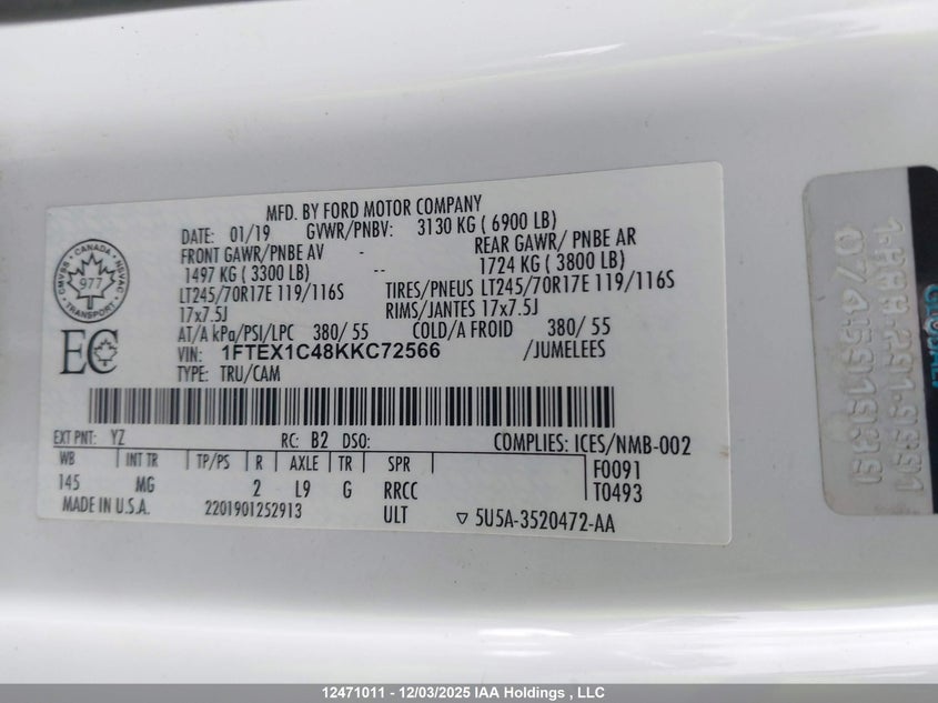 1FTEX1C48KKC72566 2019 FORD F-150 photo no. 9