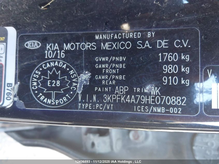 2017 Kia Forte Ex/Ex Luxury/Ex+/Lx/Lx+ VIN: 3KPFK4A79HE070882 Lot: 12436893X