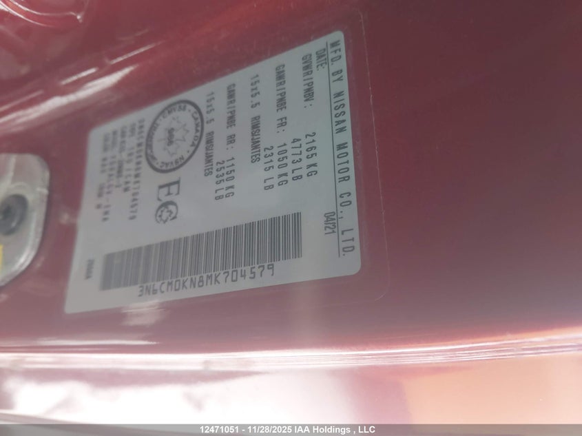 3N6CM0KN8MK704579 2021 NISSAN NV200 photo no. 9