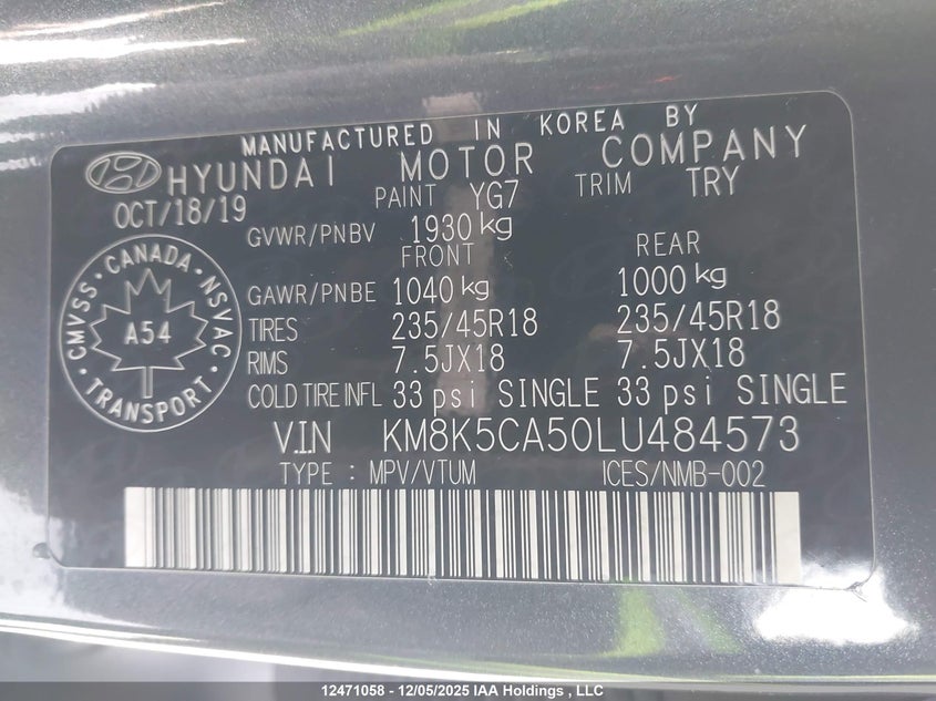 KM8K5CA50LU484573 2020 HYUNDAI KONA photo no. 19