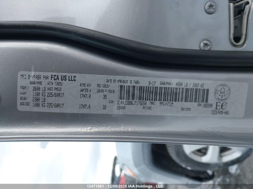 2018 Jeep Compass North VIN: 3C4NJDBB6JT179254 Lot: 12471061