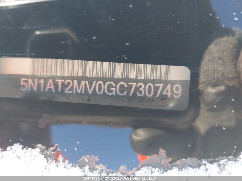 2016 Nissan Rogue VIN: 5N1AT2MV0GC730749 Lot: 12471099