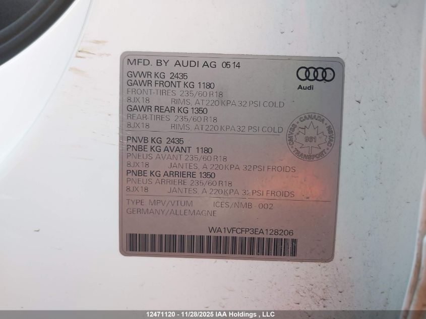 2014 Audi Q5 2.0 Technik VIN: WA1VFCFP3EA128206 Lot: 12471120