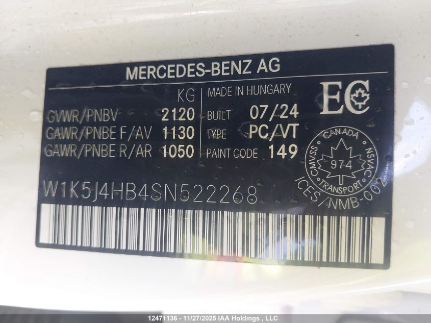 2025 Mercedes-Benz Cla 250 4Matic VIN: W1K5J4HB4SN522268 Lot: 12471136