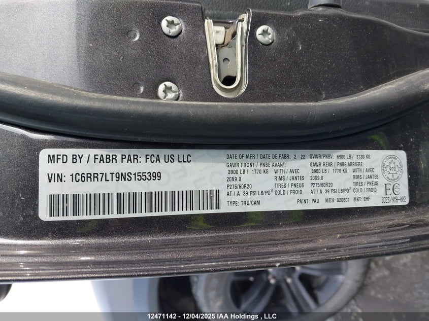 1C6RR7LT9NS155399 2022 RAM 1500 photo no. 9