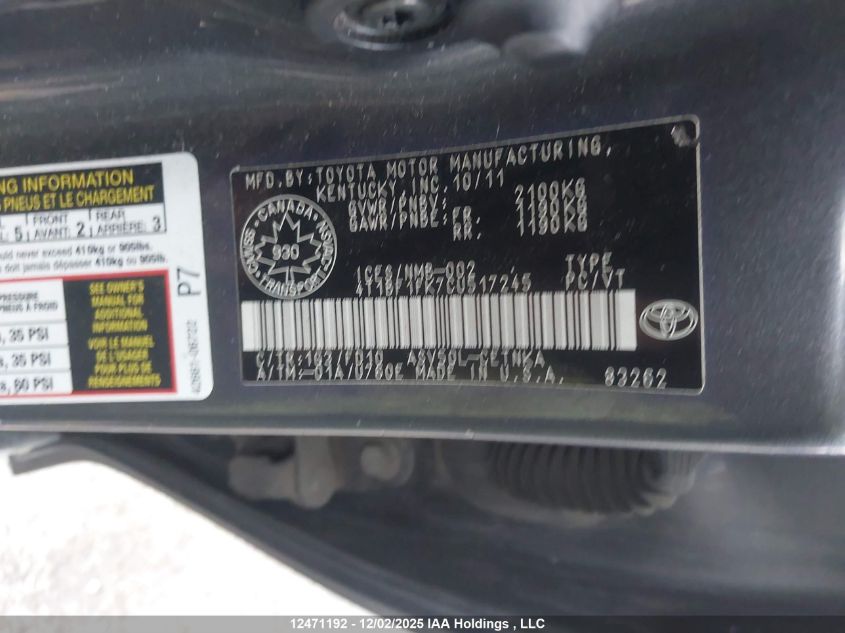 2012 Toyota Camry Le VIN: 4T1BF1FK7CU517245 Lot: 12471192