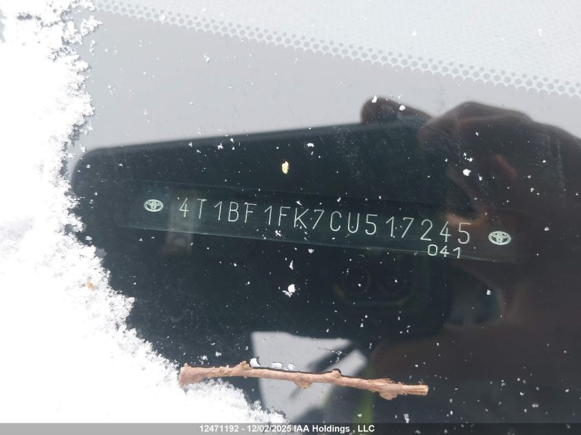 2012 Toyota Camry Le VIN: 4T1BF1FK7CU517245 Lot: 12471192