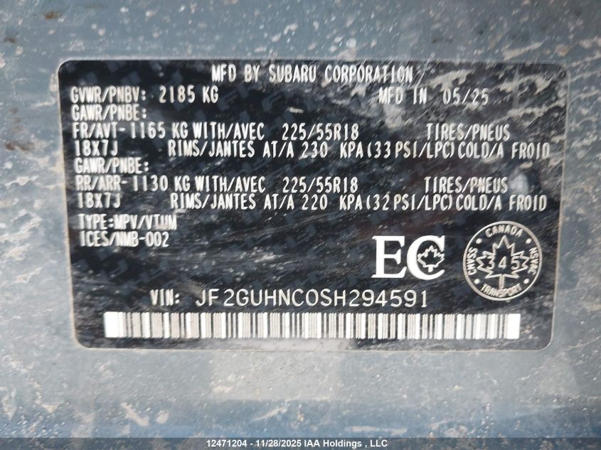 2025 Subaru Crosstrek Limited VIN: JF2GUHNC0SH294591 Lot: 12471204