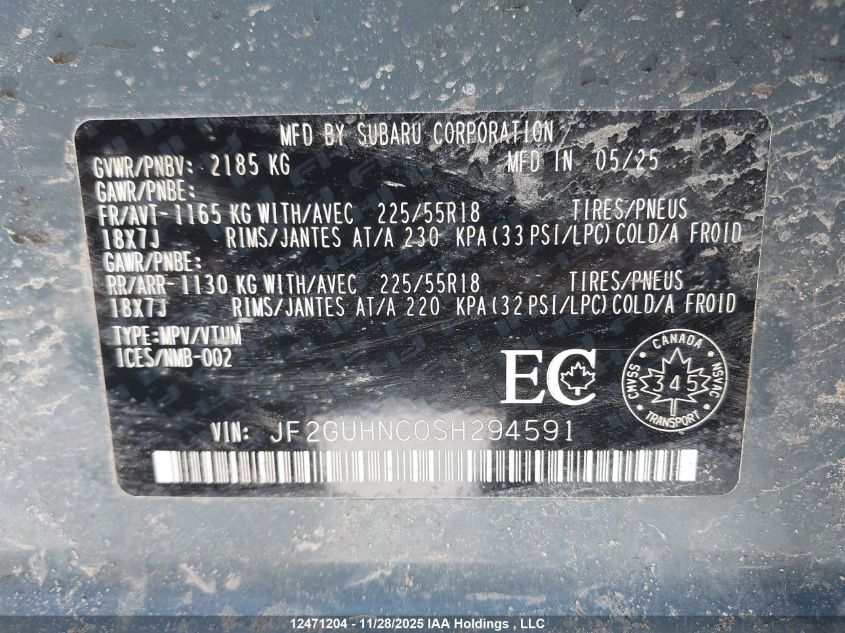 2025 Subaru Crosstrek Limited VIN: JF2GUHNC0SH294591 Lot: 12471204
