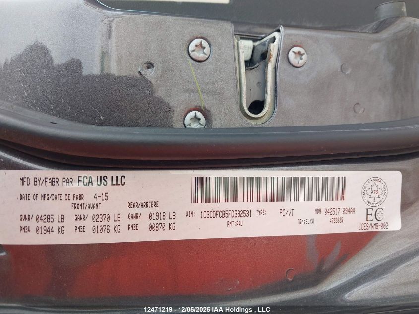 2015 Dodge Dart Limited VIN: 1C3CDFCB5FD392531 Lot: 12471219