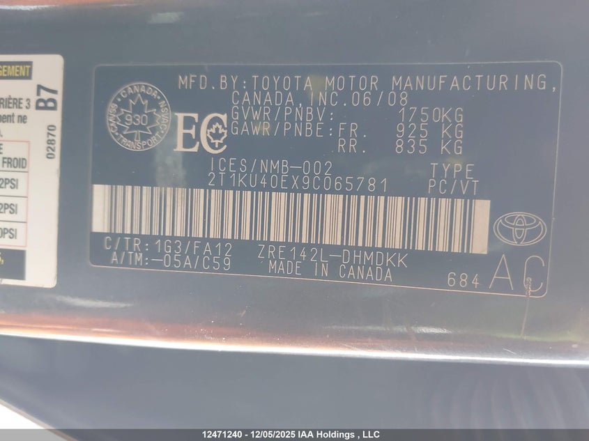 2T1KU40EX9C065781 2009 TOYOTA MATRIX photo no. 9