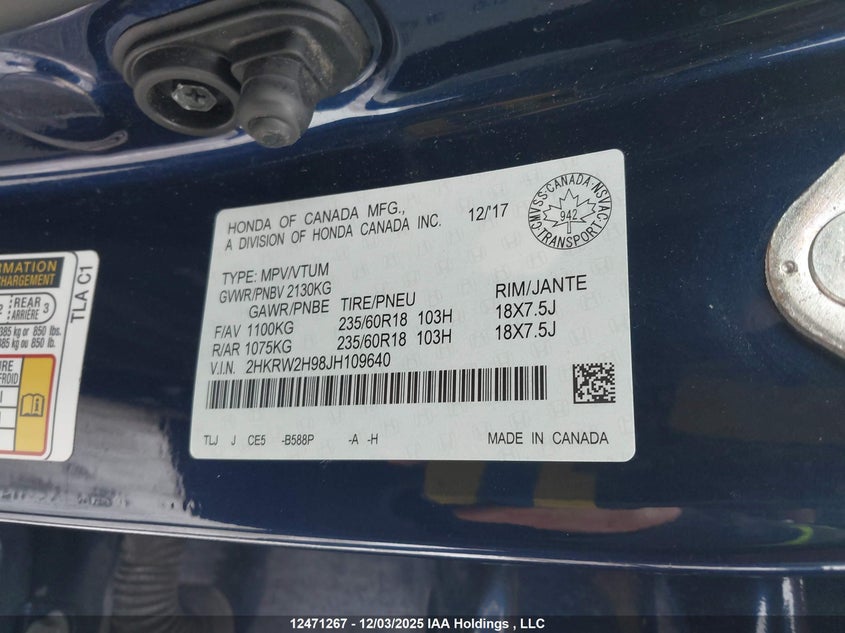 2HKRW2H98JH109640 2018 HONDA CR-V photo no. 9