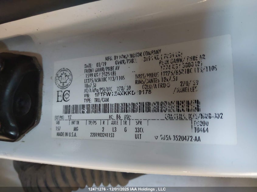 1FTFW1E4XKKD19178 2019 FORD F-150 photo no. 9