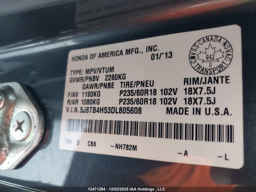 5J8TB4H53DL805608 2013 ACURA RDX photo no. 9