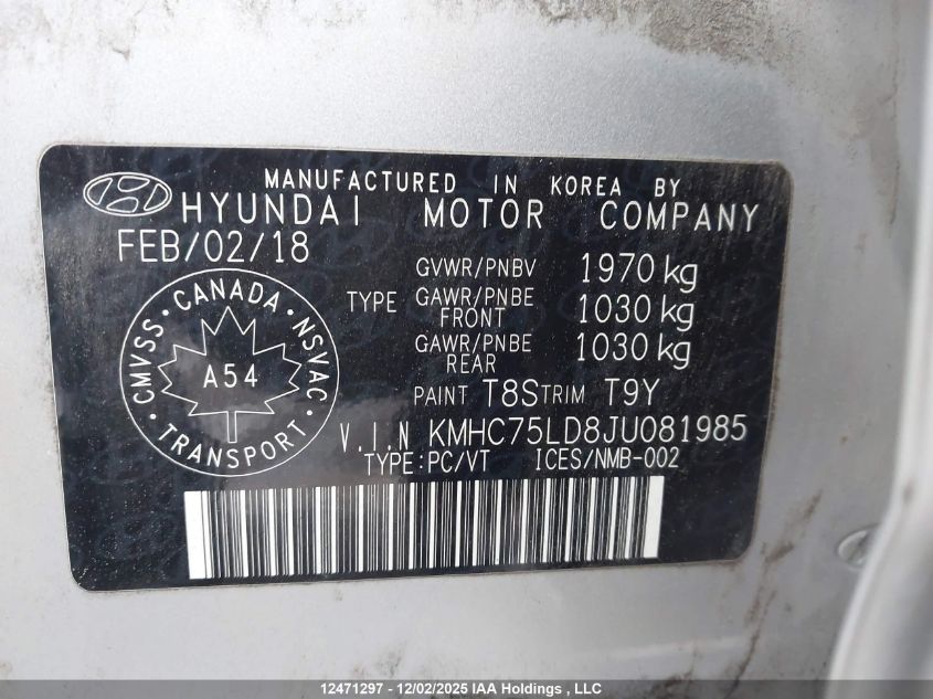 2018 Hyundai Ioniq Plug-In Hybrid Limited VIN: KMHC75LD8JU081985 Lot: 12471297