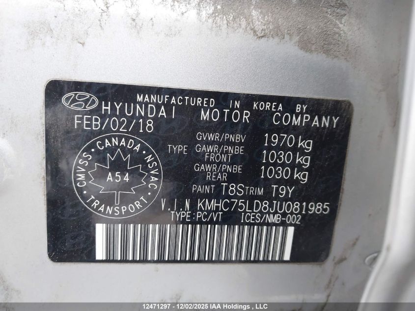 2018 Hyundai Ioniq Plug-In Hybrid Limited VIN: KMHC75LD8JU081985 Lot: 12471297