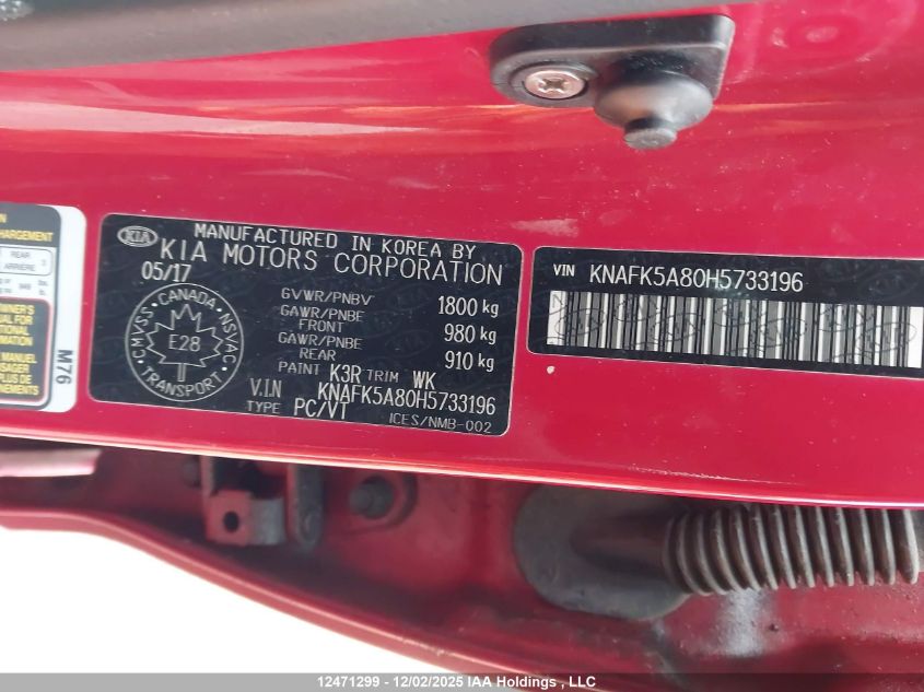 2017 Kia Forte 2.0L Ex/2.0L Ex Luxury/2.0L Lx+ VIN: KNAFK5A80H5733196 Lot: 12471299