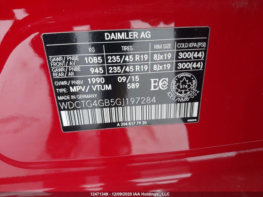 2016 Mercedes-Benz Gla 250 4Matic VIN: WDCTG4GB5GJ197284 Lot: 12471349