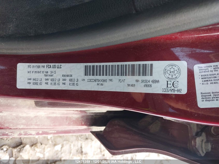 1C3CCCAB7GN143003 2016 CHRYSLER 200 photo no. 9