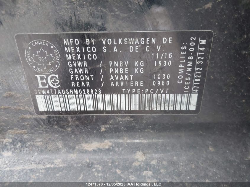 2017 Volkswagen Golf Gti VIN: 3VW4T7AU8HM028928 Lot: 12471378