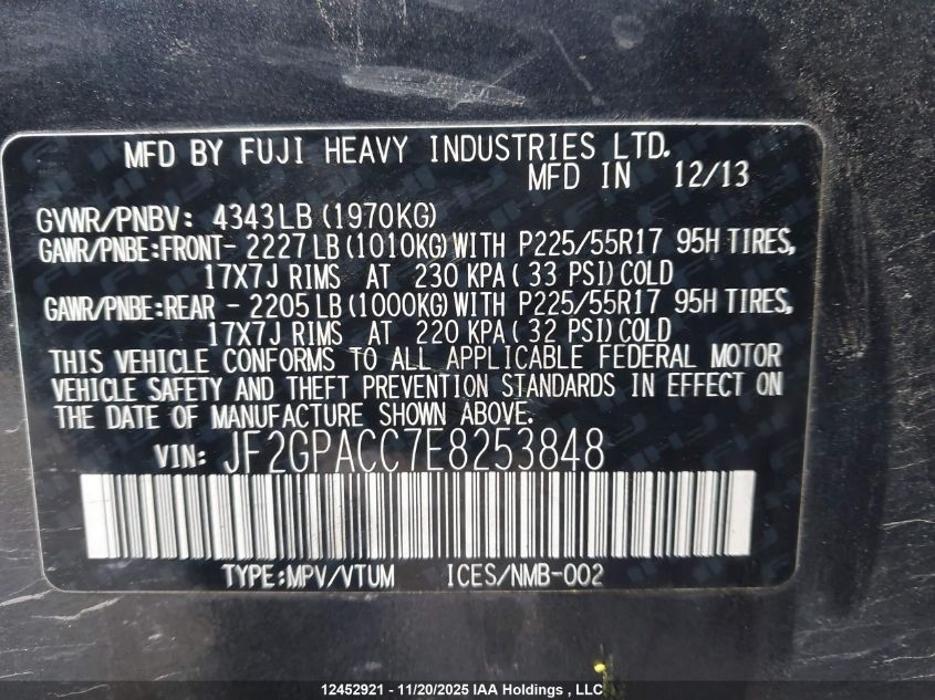 2014 Subaru Xv Crosstrek Sport Package VIN: JF2GPACC7E8253848 Lot: 12452921X