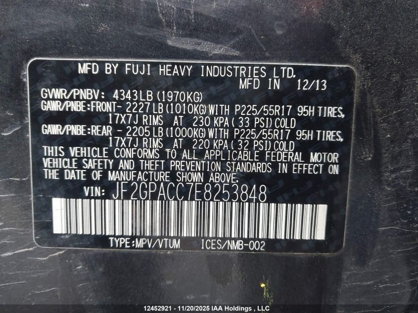 2014 Subaru Xv Crosstrek Sport Package VIN: JF2GPACC7E8253848 Lot: 12452921X