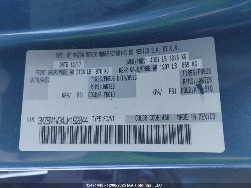 2018 Mazda Mazda3 Gt VIN: 3MZBN1W34JM192844 Lot: 12471445
