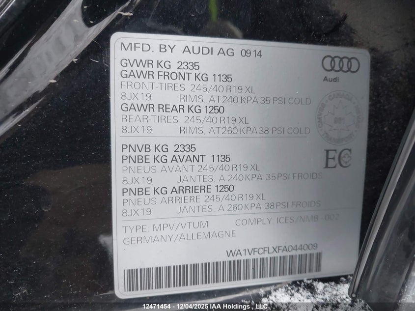 WA1VFCFLXFA044009 2015 AUDI ALLROAD photo no. 9