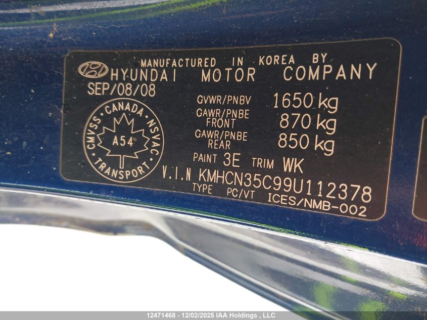 2009 Hyundai Accent Se VIN: KMHCN35C99U112378 Lot: 12471468